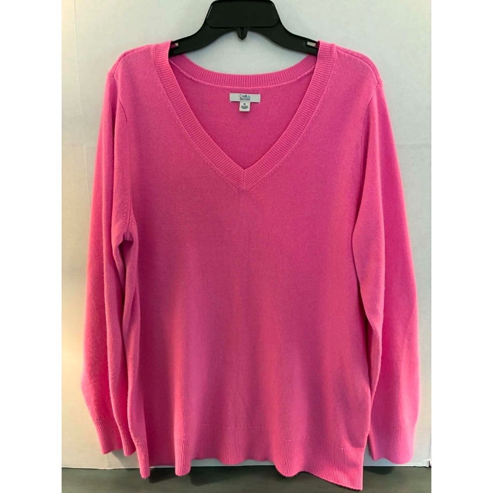 Croft & Barrow Womens XL Pink V Neck Sweater Soft Knit Classic Casual Pullover‎